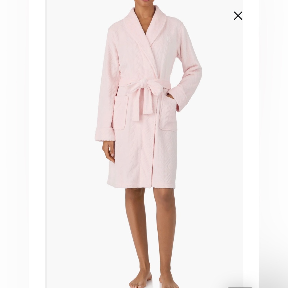 Lauren Ralph Lauren Pink Fleece Plush Monogram Robe Womens Size Large